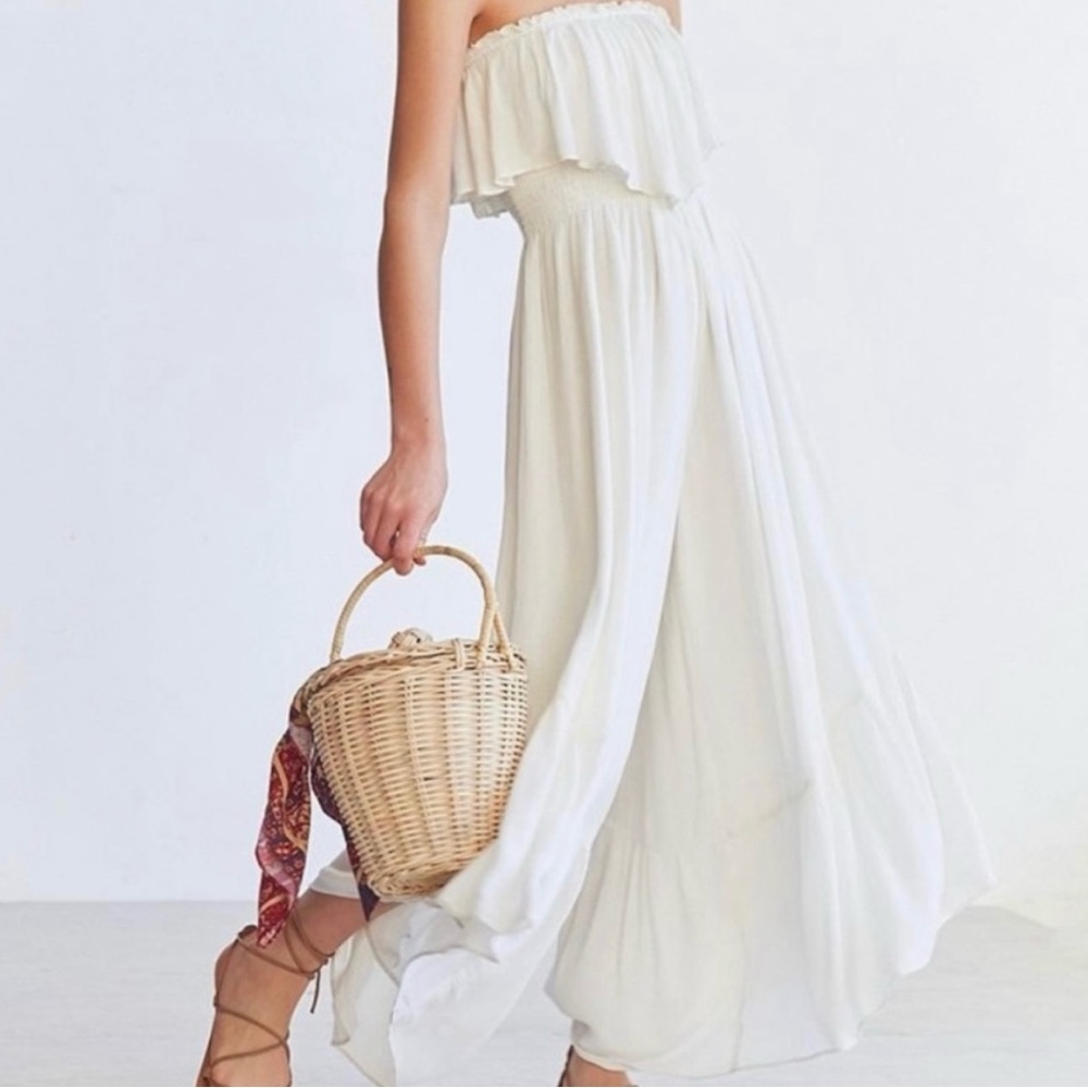 Urban Outfitters - Kimchi Blue | Egret Strapless Ruffle Jumpsuit